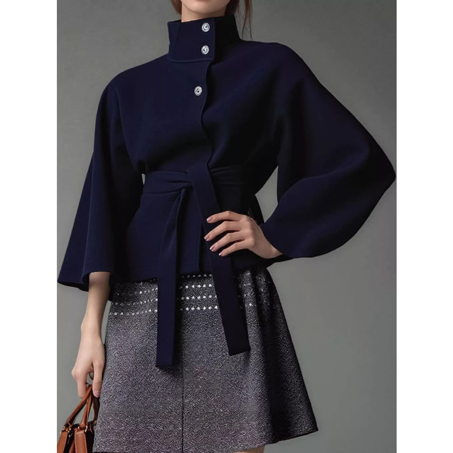 Belt Button Detail Outerwear Navy / S Apparel and Accessories