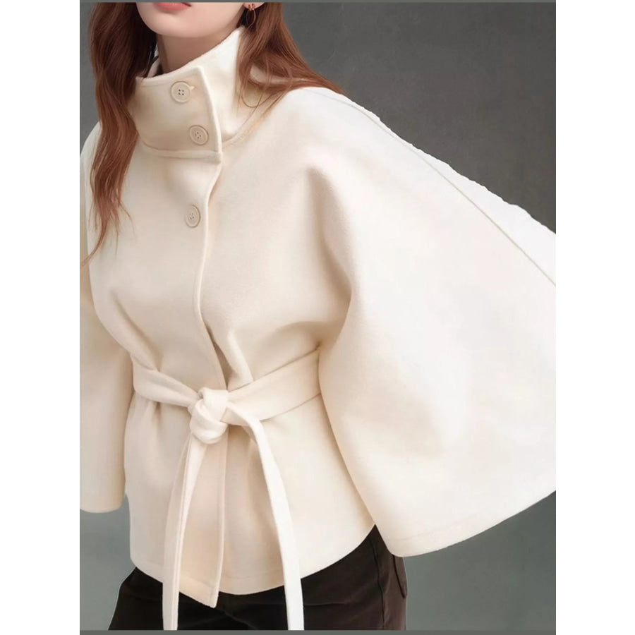 Belt Button Detail Outerwear White / S Apparel and Accessories