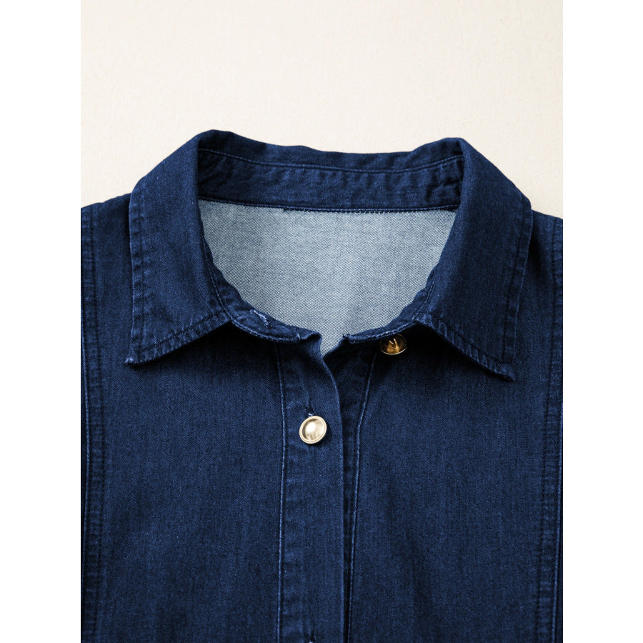 Belted Button-Down Midi Denim Dress Apparel and Accessories