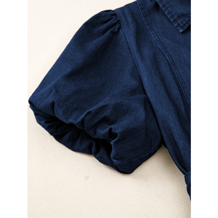 Belted Button-Down Midi Denim Dress Apparel and Accessories
