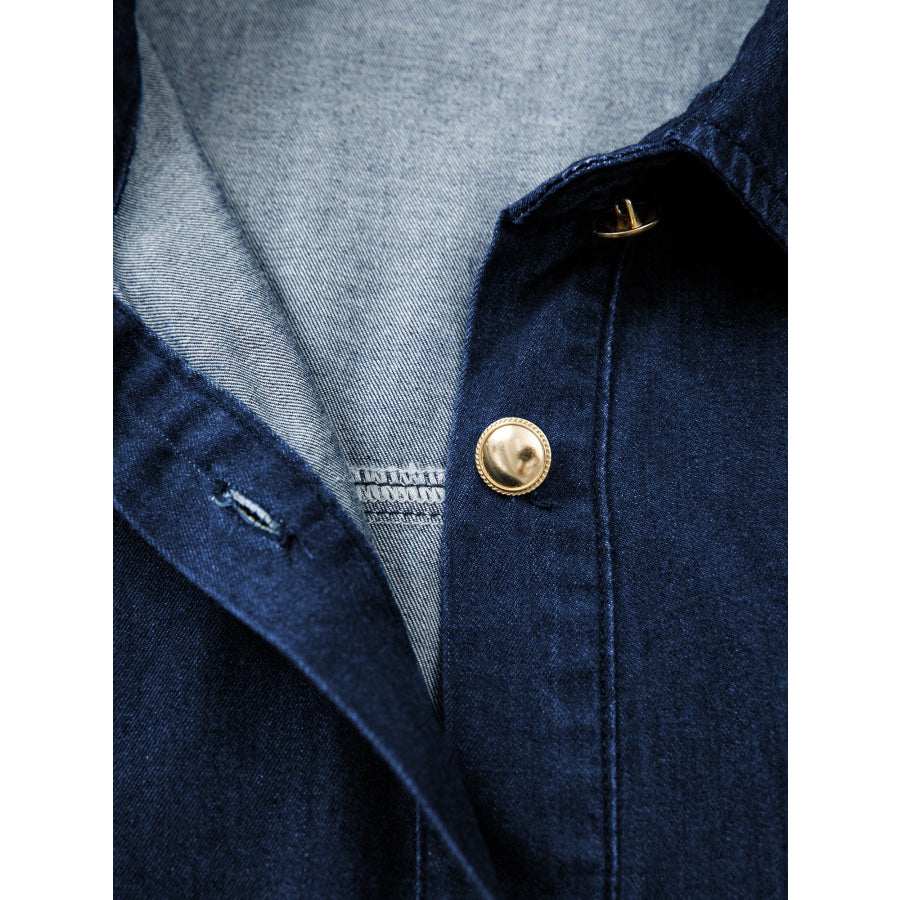 Belted Button-Down Midi Denim Dress Apparel and Accessories