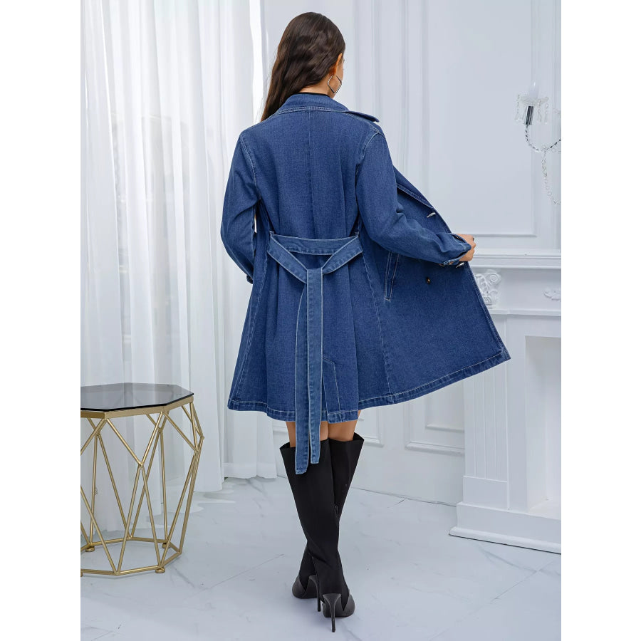 Belted Double-Breasted Denim Jacket Apparel and Accessories