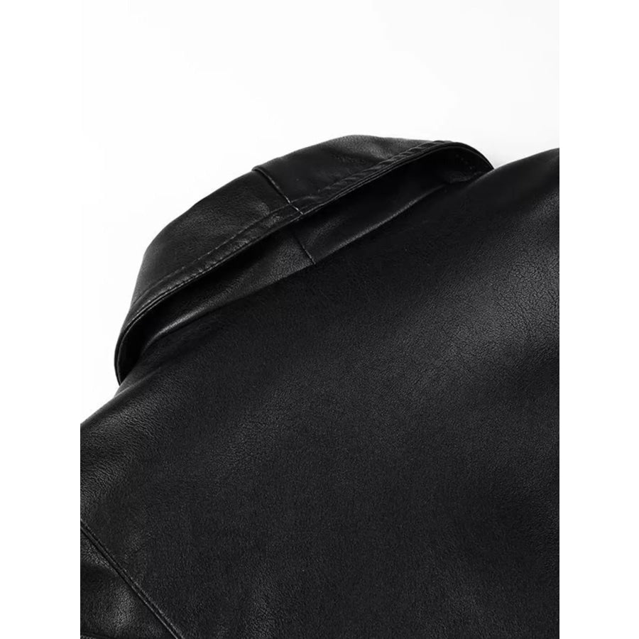 Belted Leather Jacket with Shawl Collar Apparel and Accessories