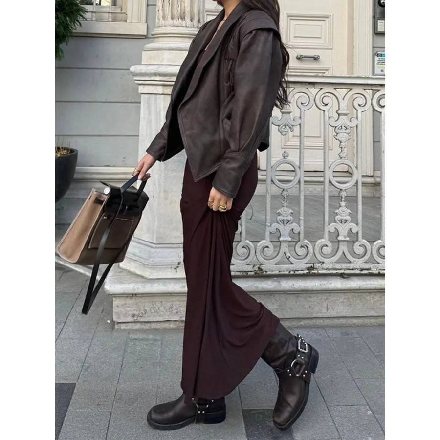 Belted Leather Jacket with Shawl Collar Apparel and Accessories