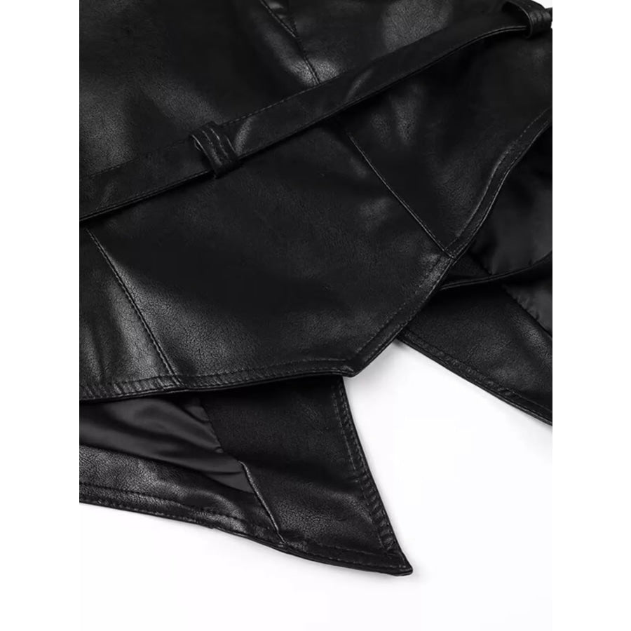 Belted Leather Jacket with Shawl Collar Apparel and Accessories