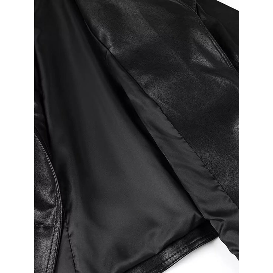 Belted Leather Jacket with Shawl Collar Apparel and Accessories