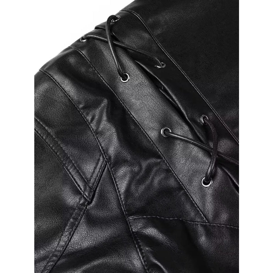 Belted Leather Jacket with Shawl Collar Apparel and Accessories