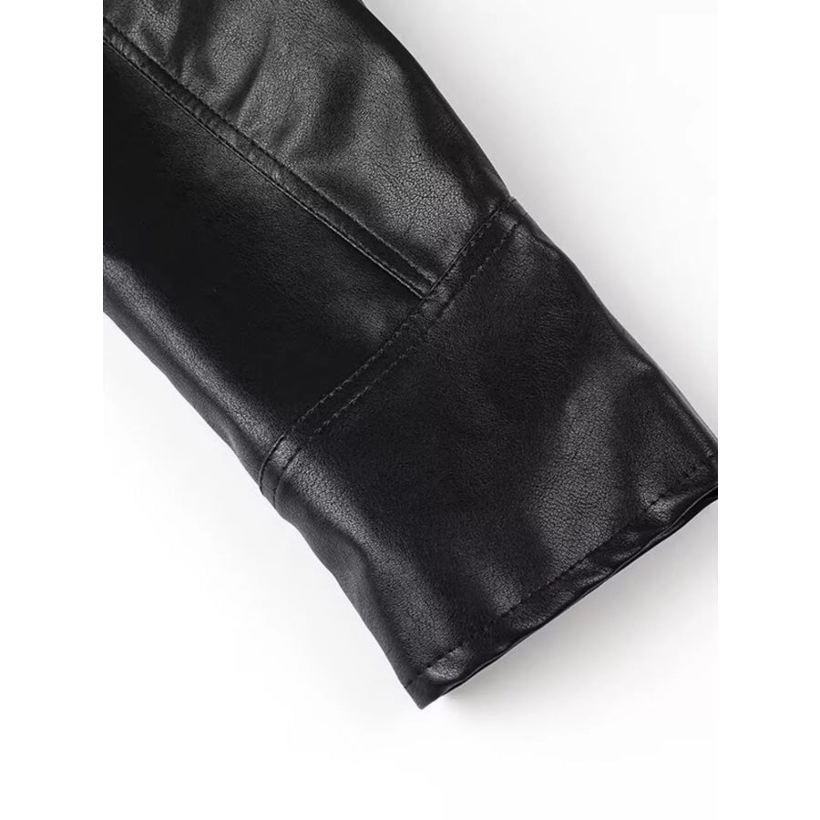 Belted Leather Jacket with Shawl Collar Apparel and Accessories