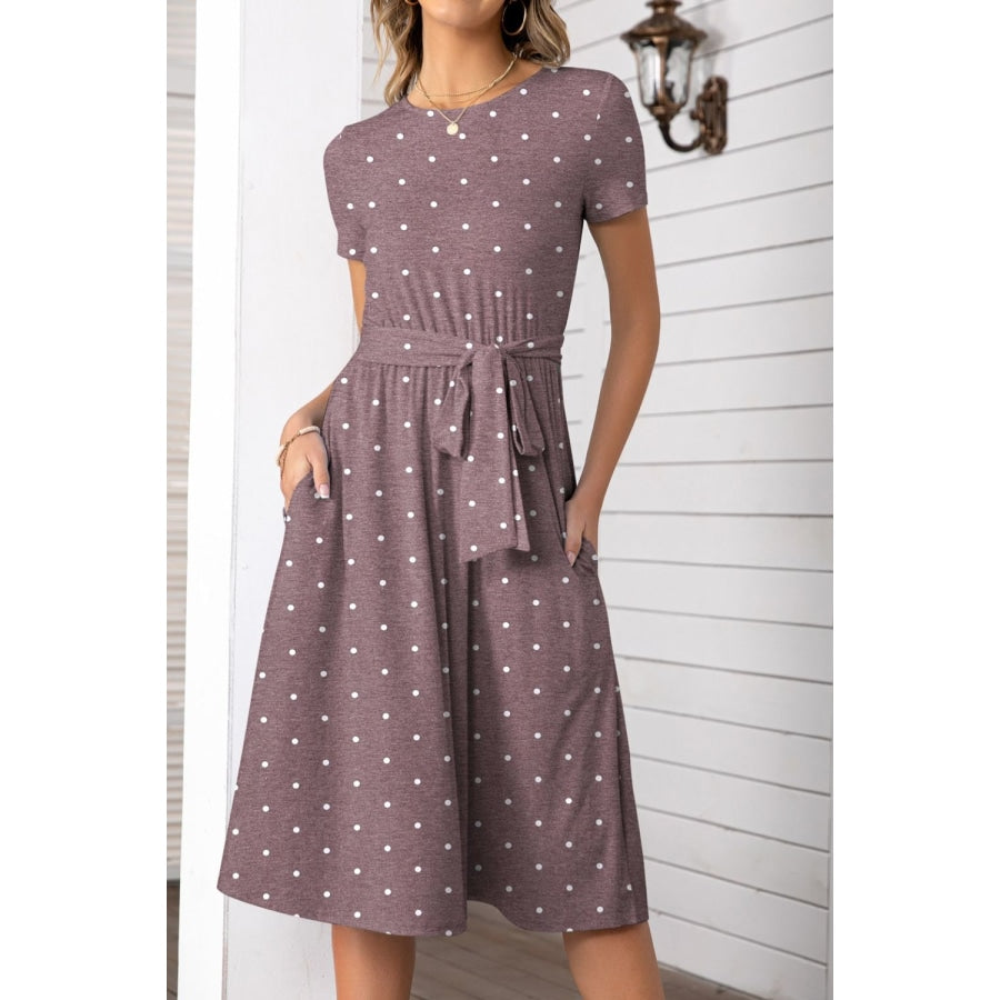 Belted Tee Dress With Pockets Light Mauve / 2XL