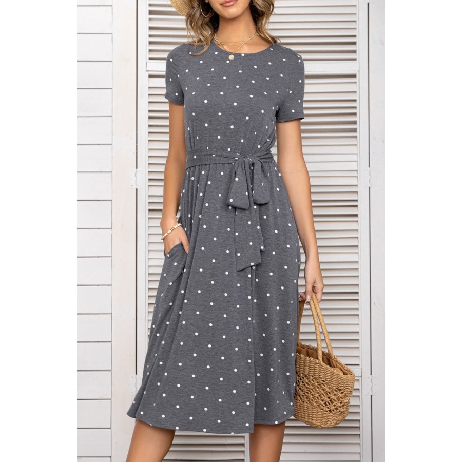 Belted Tee Dress With Pockets Mid Gray / M