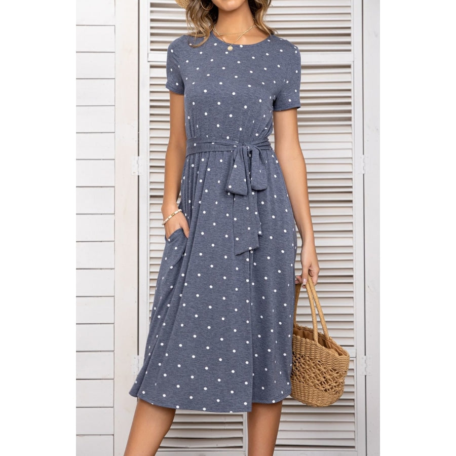 Belted Tee Dress With Pockets Misty Blue / 2XL