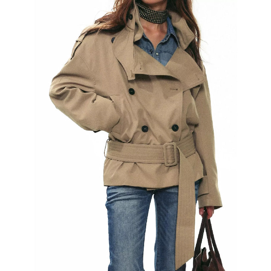 Belted Waist Button Up Trench Jacket Apparel and Accessories
