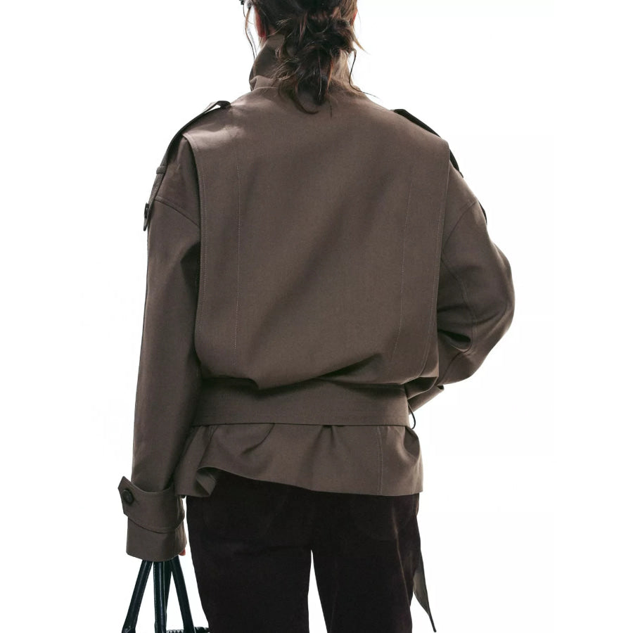 Belted Waist Button Up Trench Jacket Apparel and Accessories