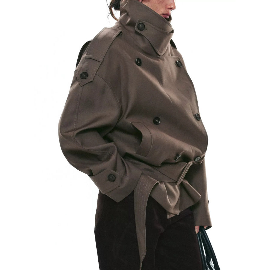 Belted Waist Button Up Trench Jacket Apparel and Accessories