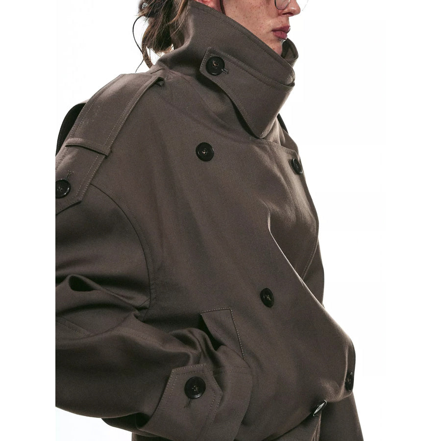 Belted Waist Button Up Trench Jacket Apparel and Accessories