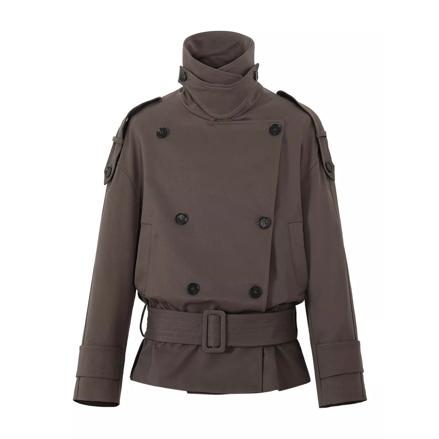 Belted Waist Button Up Trench Jacket Apparel and Accessories