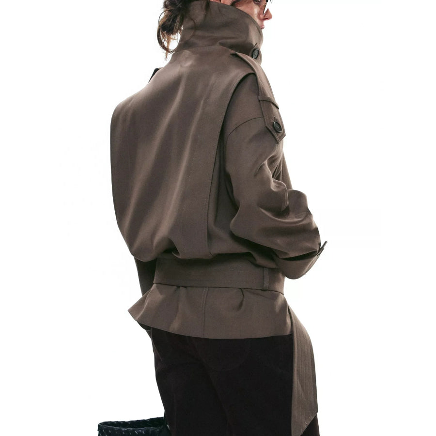 Belted Waist Button Up Trench Jacket Apparel and Accessories