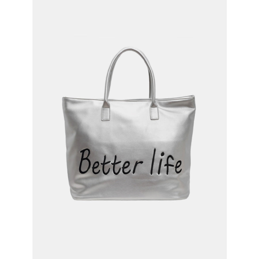 BETTER LIFE PU Leather Tote Bag Silver / One Size Apparel and Accessories