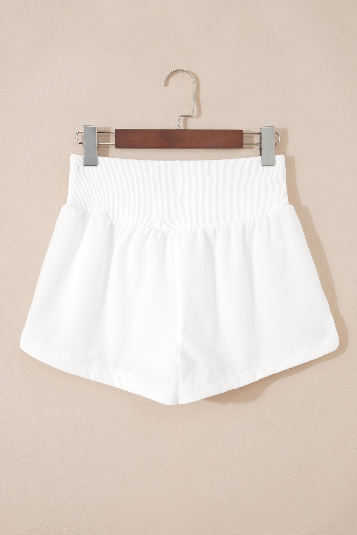 White Solid Color Ribbed Patchwork High Waist Athletic Shorts