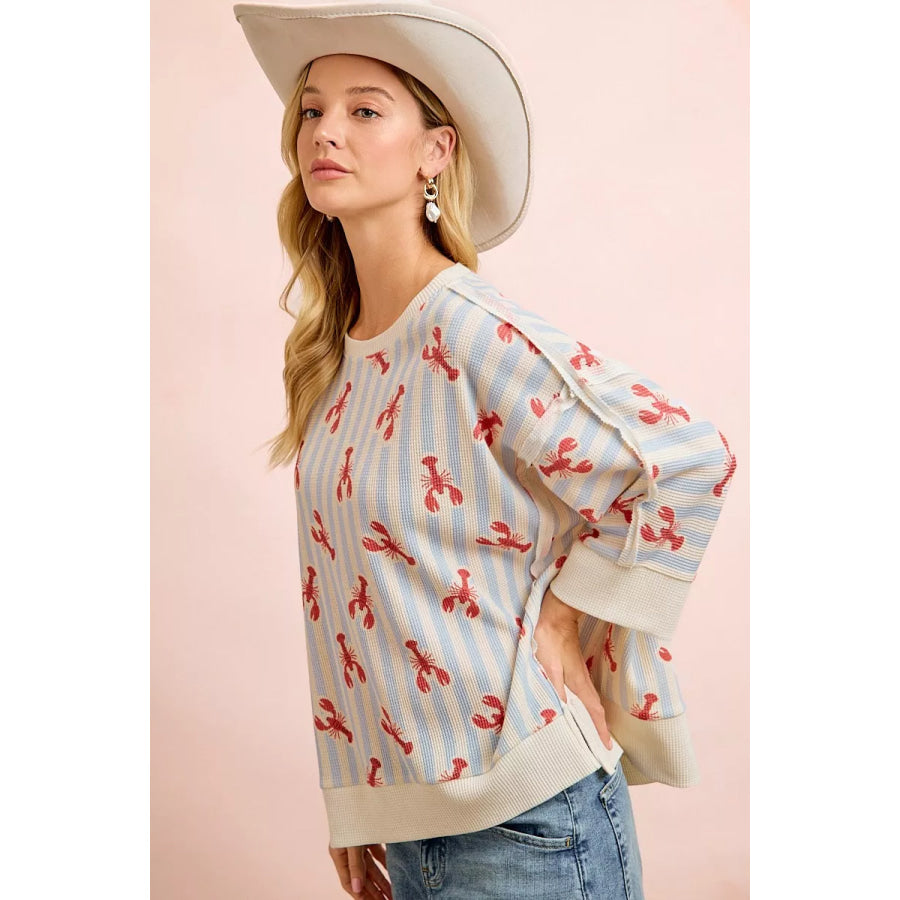 BiBi 4th Of July Lobsters Stripe Waffle Knit Sleeve Top Apparel and Accessories