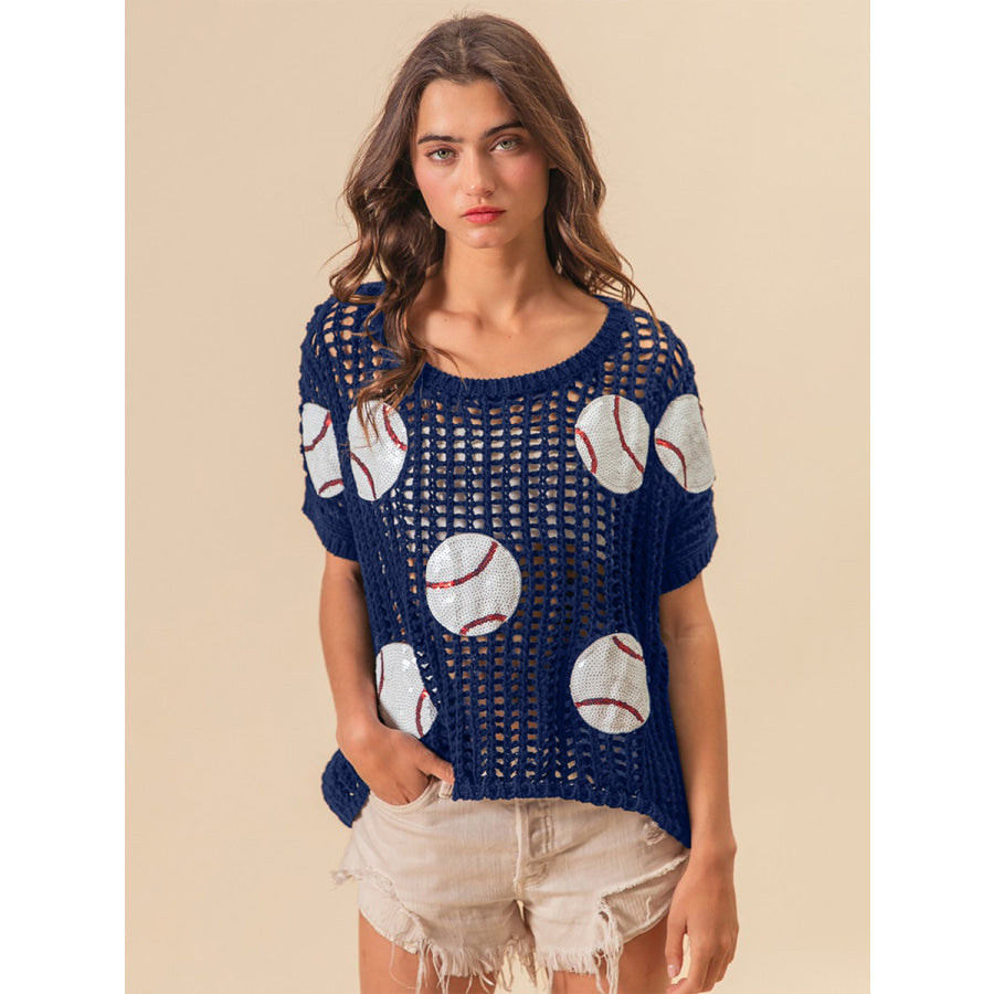 BiBi Baseball Patch Short Sleeve Net Cover-Up Apparel and Accessories