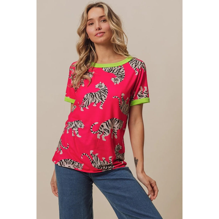 BiBi Big Tiger Print Jersey Contrast Ringer Top Apparel and Accessories