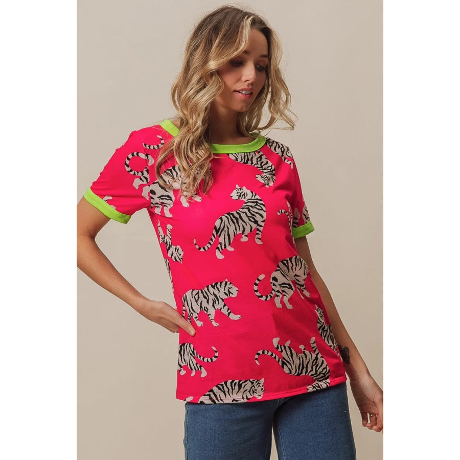 BiBi Big Tiger Print Jersey Contrast Ringer Top Apparel and Accessories