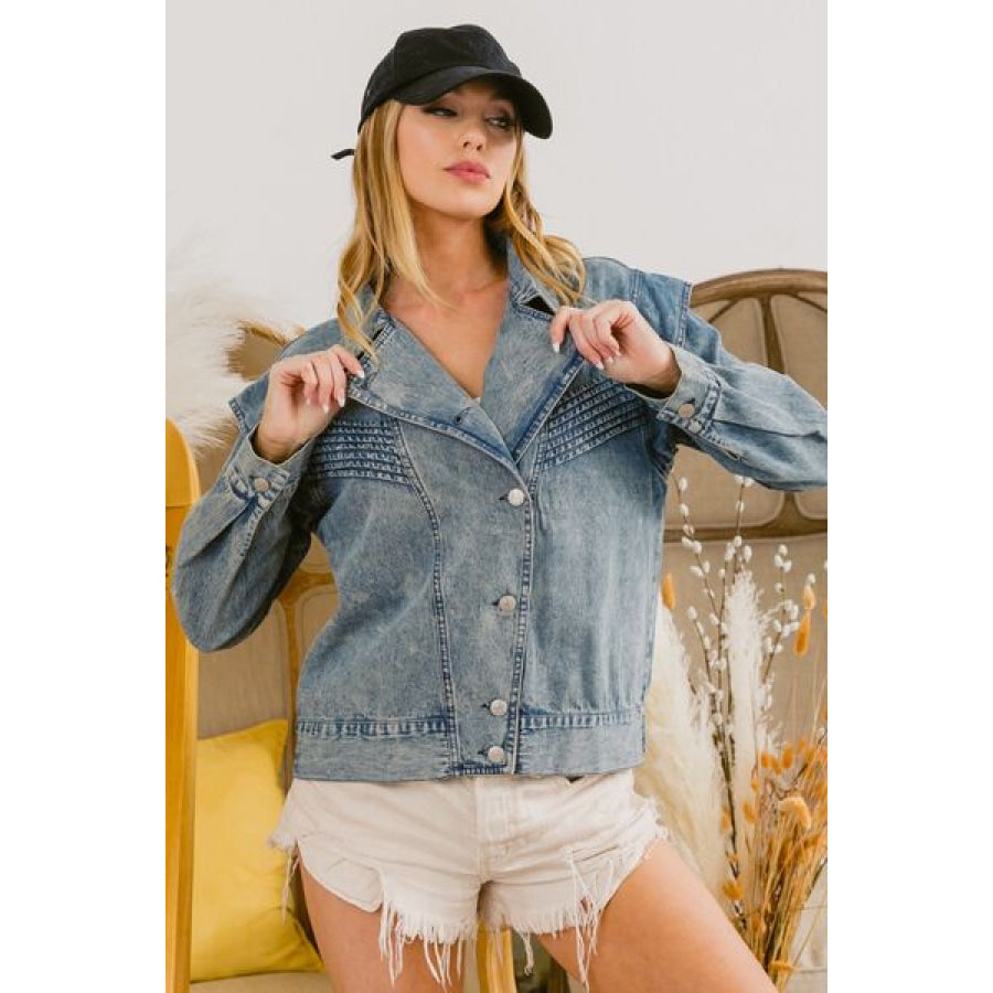 BiBi Button Up Long Sleeve Denim Jacket Apparel and Accessories