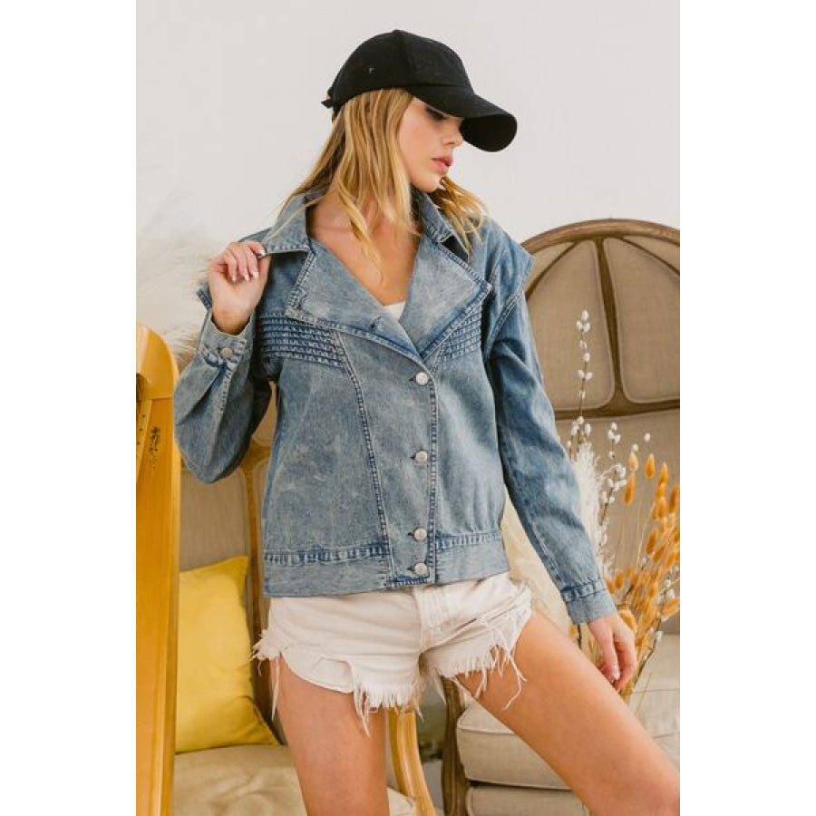 BiBi Button Up Long Sleeve Denim Jacket Apparel and Accessories