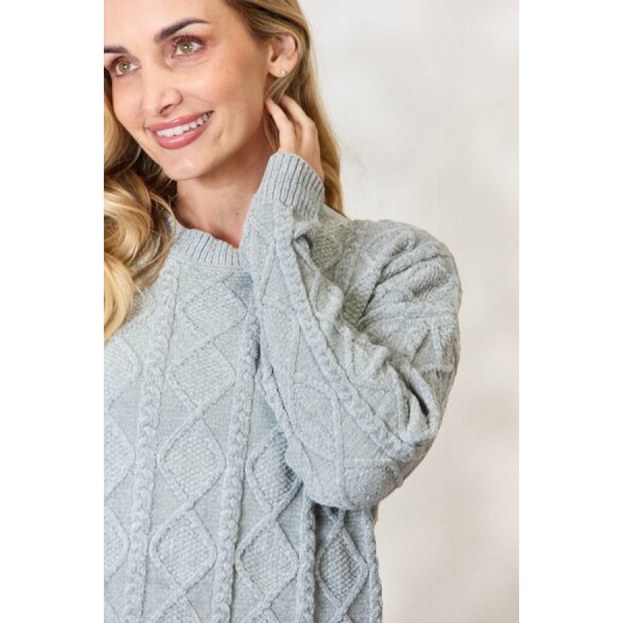 BiBi Cable Knit Round Neck Sweater Clothing