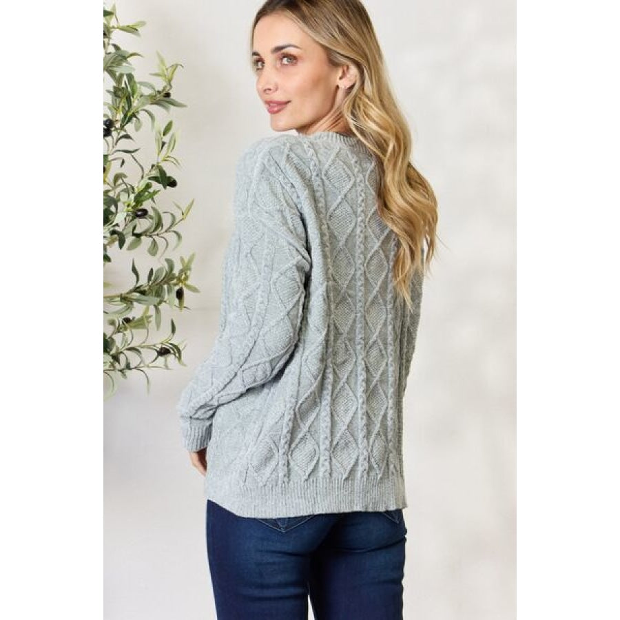 BiBi Cable Knit Round Neck Sweater Clothing