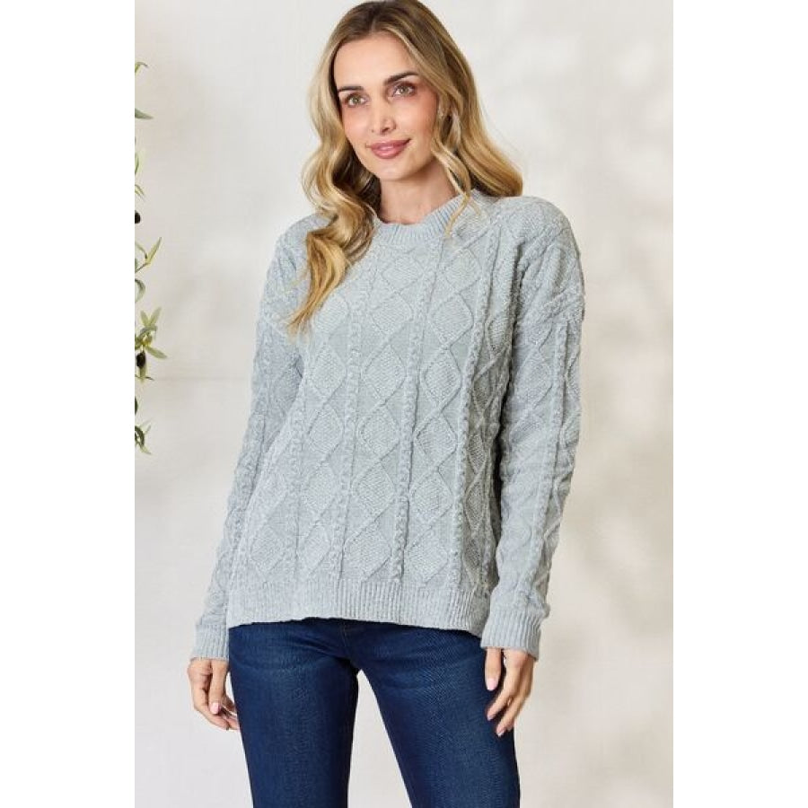 BiBi Cable Knit Round Neck Sweater Clothing