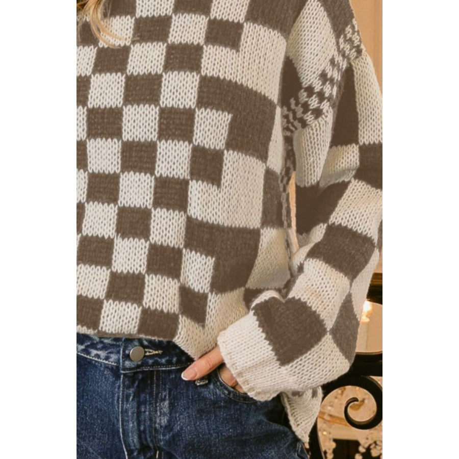 BiBi Checkered Contrast Chunky Sweater Apparel and Accessories