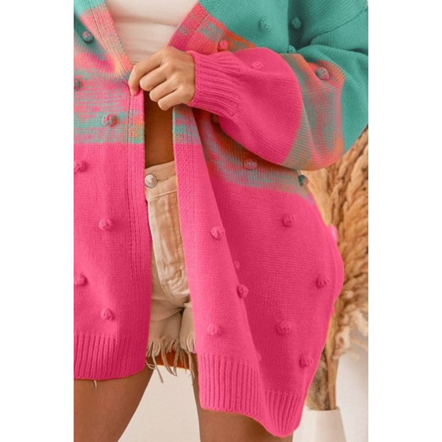 BiBi Color Block Ponpon Sweater Cardigan Apparel and Accessories
