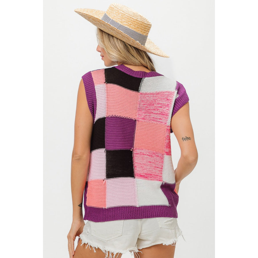 BiBi Color Block Round Neck Sweater Vest Apparel and Accessories