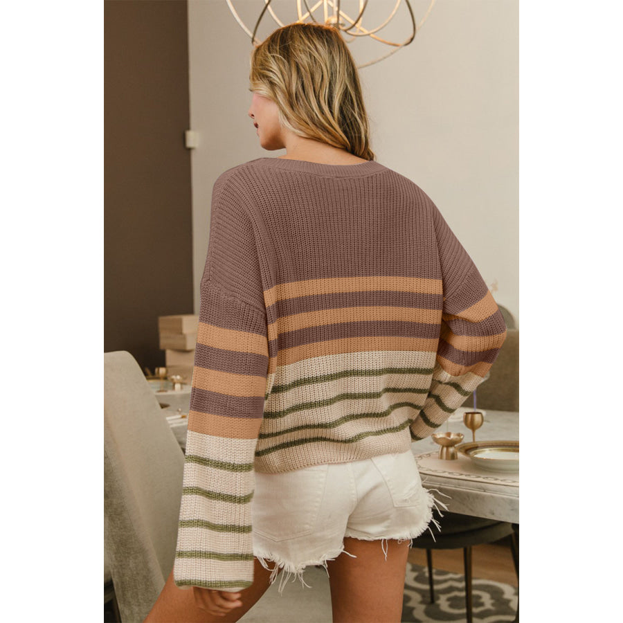 BiBi Color Block Striped Long Sleeve Sweater Apparel and Accessories