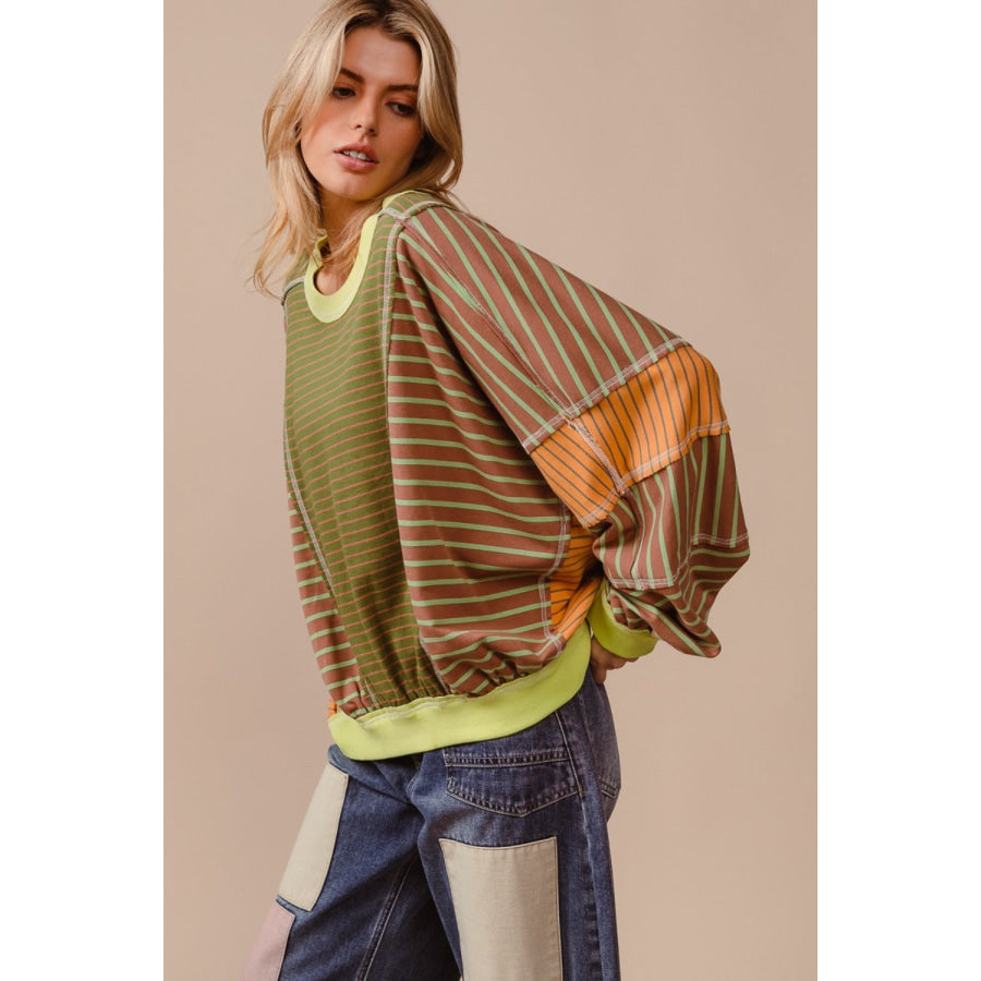BiBi Color Block Striped Round Neck Sweatshirt Apparel and Accessories