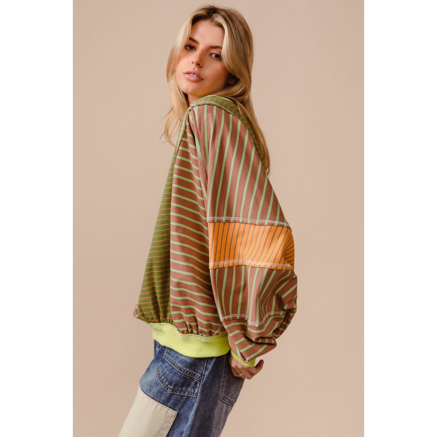 BiBi Color Block Striped Round Neck Sweatshirt Apparel and Accessories