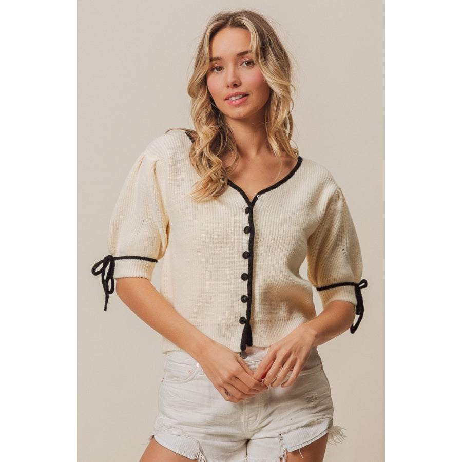 BiBi Contrast Binding Buttoned Cardigan Apparel and Accessories