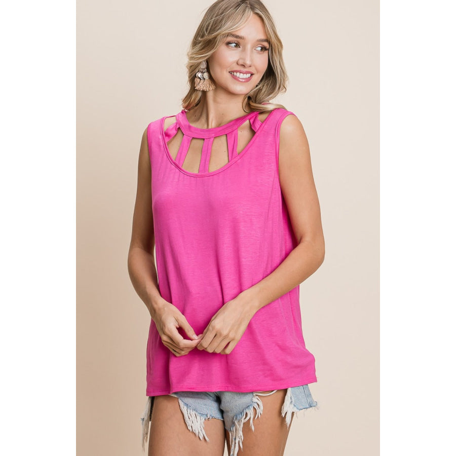 BiBi Cutout Round Neck Sleeveless Top Apparel and Accessories