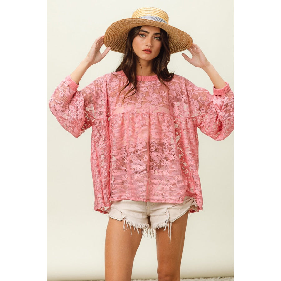 BiBi Floral Lace Long Sleeve Top Apparel and Accessories