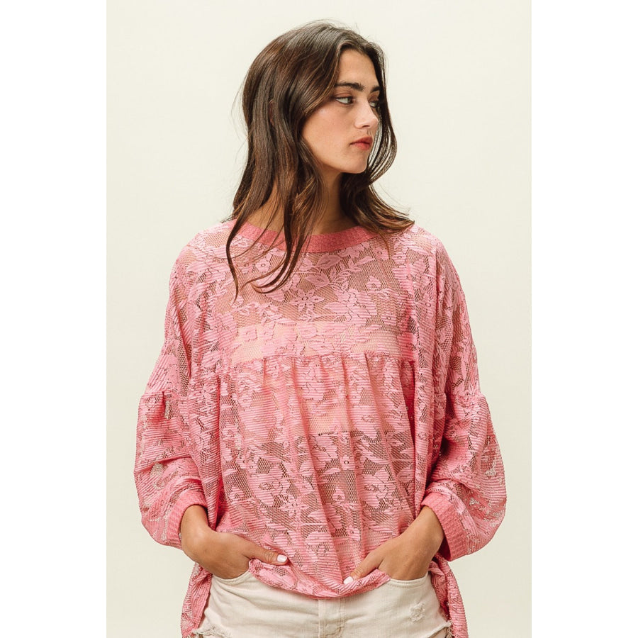 BiBi Floral Lace Long Sleeve Top Apparel and Accessories