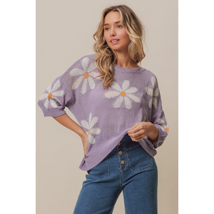 BiBi Floral Pattern Slit Sweater Apparel and Accessories