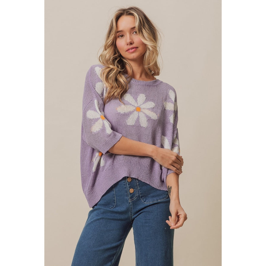 BiBi Floral Pattern Slit Sweater Apparel and Accessories