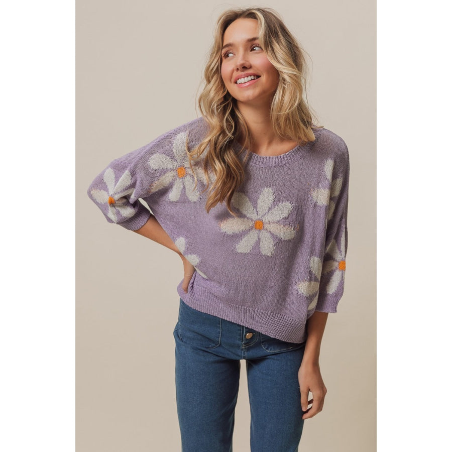 BiBi Floral Pattern Slit Sweater Apparel and Accessories