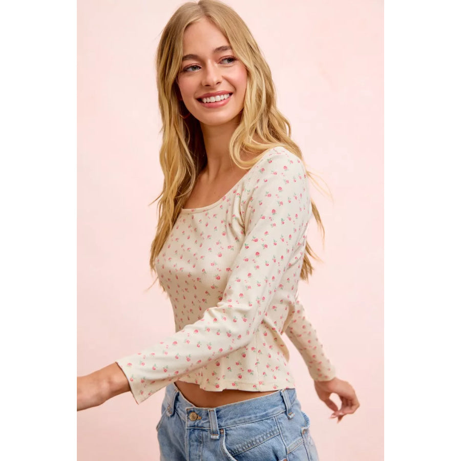 BiBi Floral Printed Spandex Jersey Long Sleeve Top Apparel and Accessories