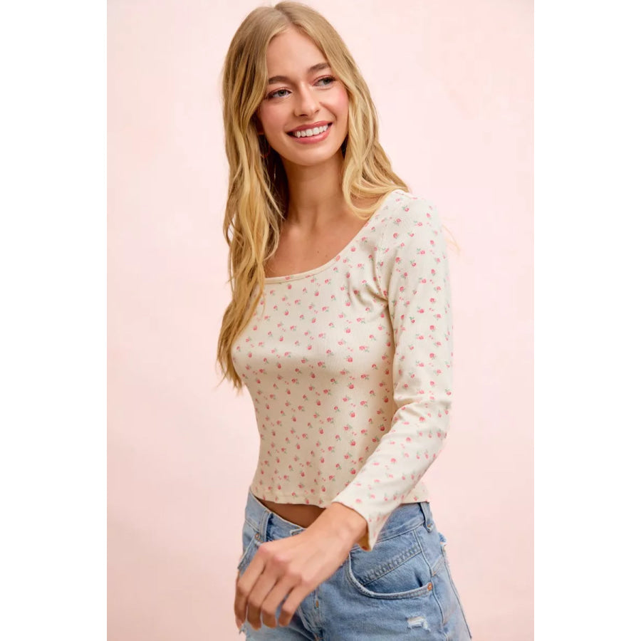 BiBi Floral Printed Spandex Jersey Long Sleeve Top Apparel and Accessories