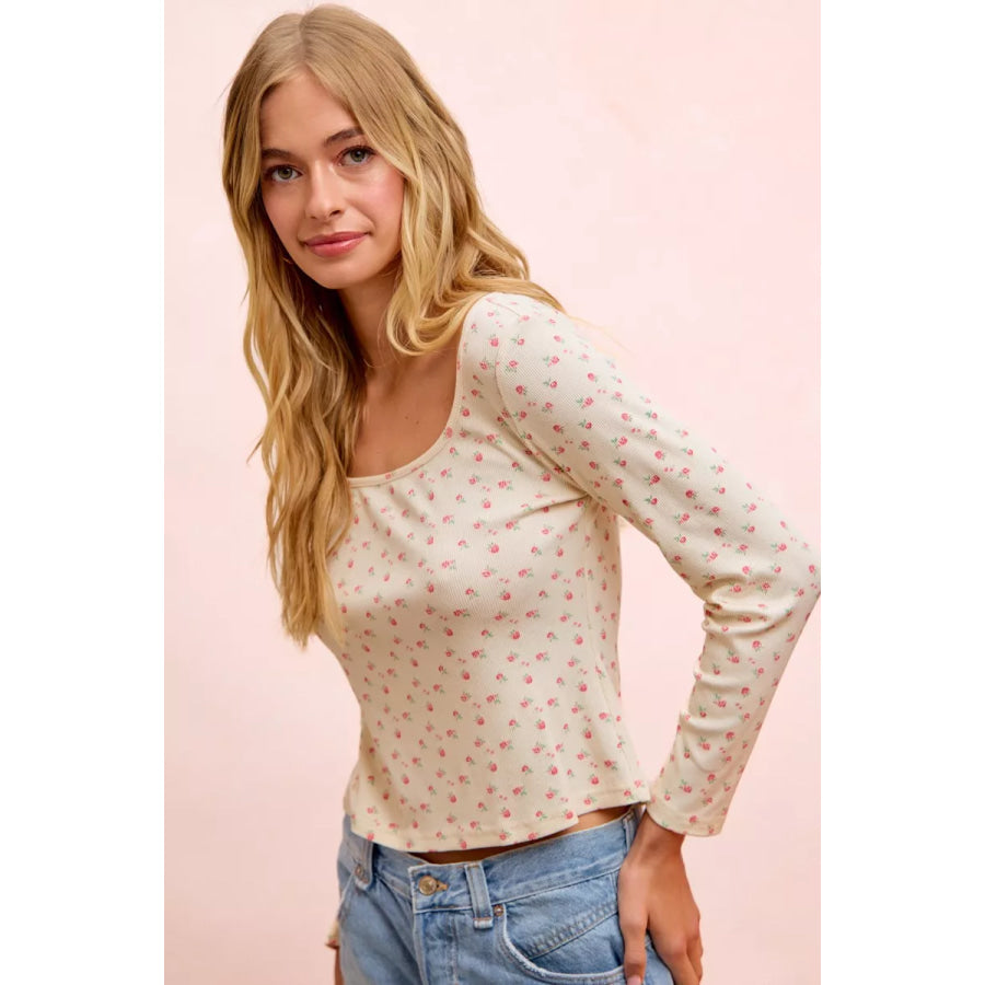 BiBi Floral Printed Spandex Jersey Long Sleeve Top Apparel and Accessories