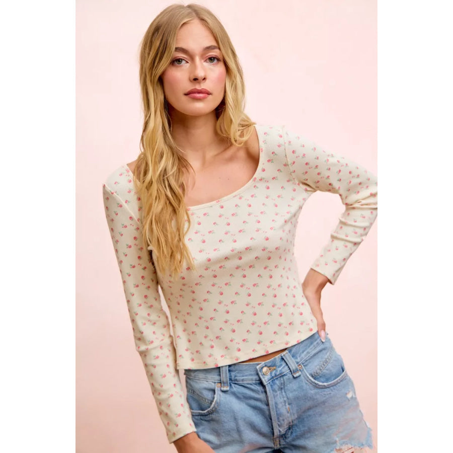BiBi Floral Printed Spandex Jersey Long Sleeve Top Apparel and Accessories