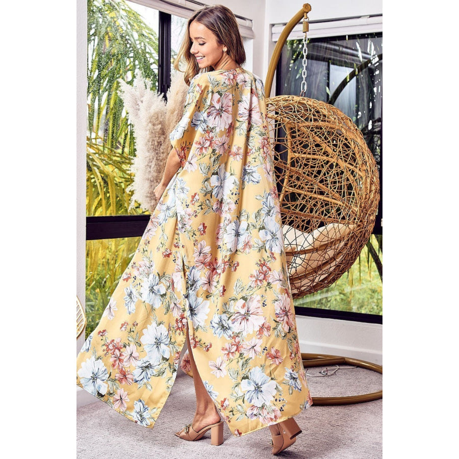 BiBi Floral Side Slit Longline Cardigan Apparel and Accessories